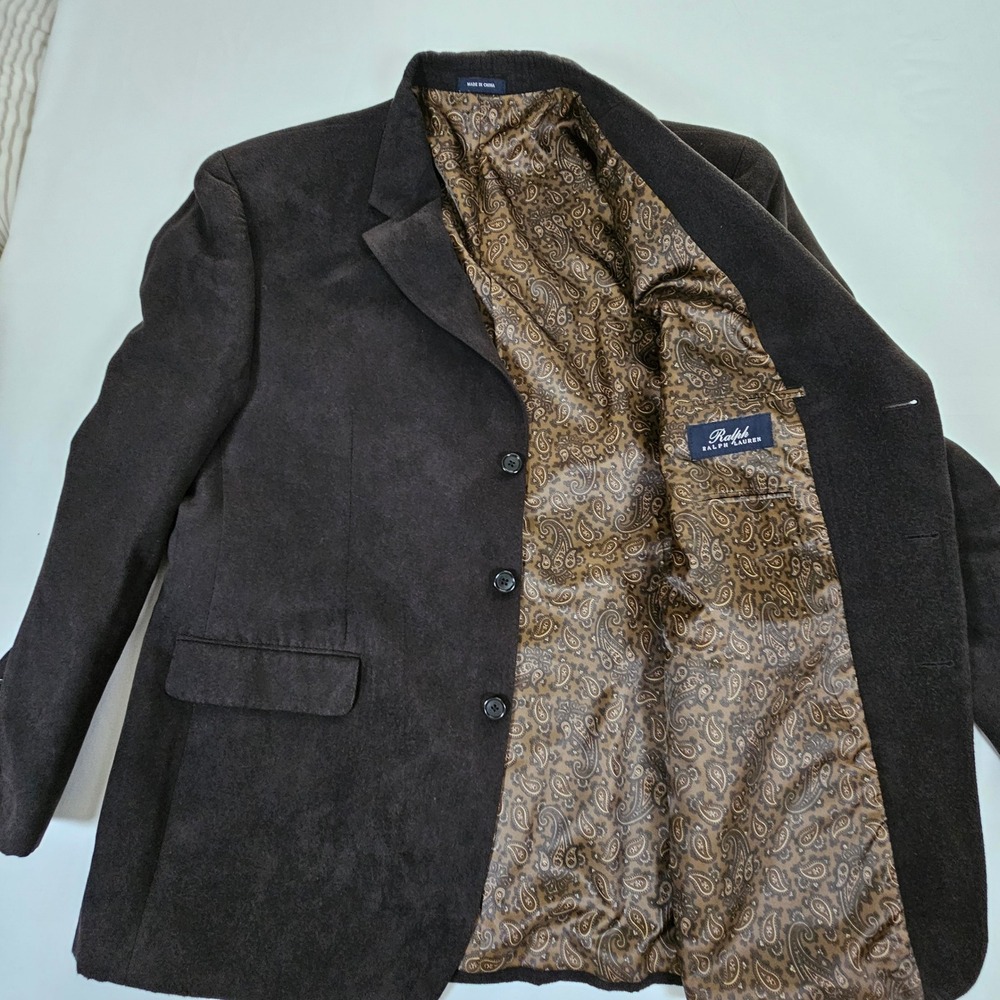 Ralph Ralph Lauren Mens 48R Brown Corduroy Blazer Paisley Lining 3 Button Jacket